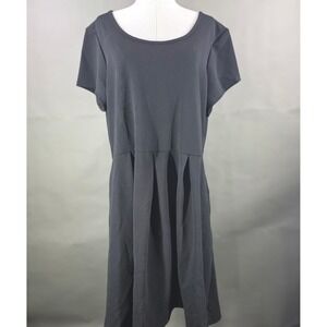 24seven Comfort Pleated Midi Dress Womens 2X Black Textured Flowy Modest Chic
